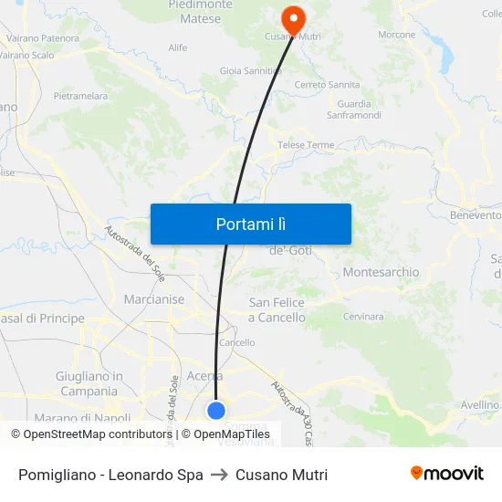 Pomigliano - Leonardo Spa to Cusano Mutri map