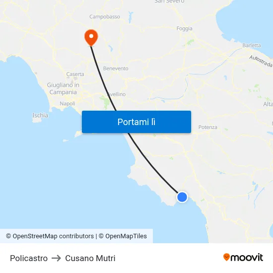 Policastro to Cusano Mutri map