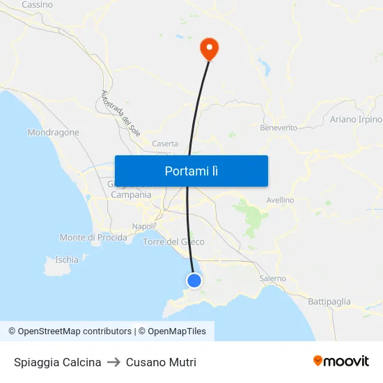 Spiaggia Calcina to Cusano Mutri map