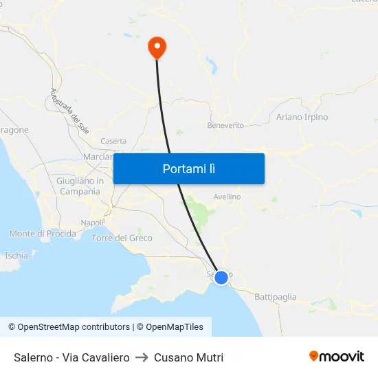 Salerno - Via Cavaliero to Cusano Mutri map