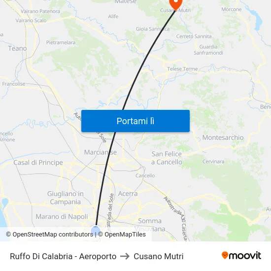 Ruffo Di Calabria - Aeroporto to Cusano Mutri map
