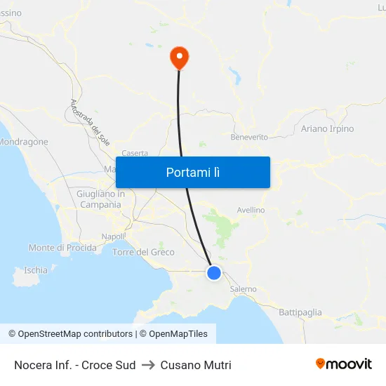Nocera Inf. - Croce Sud to Cusano Mutri map