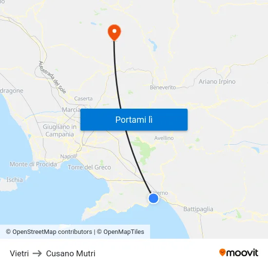 Vietri to Cusano Mutri map