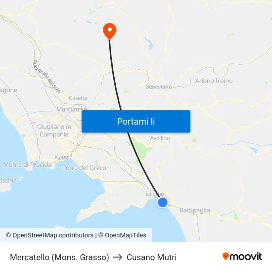 Mercatello (Mons. Grasso) to Cusano Mutri map