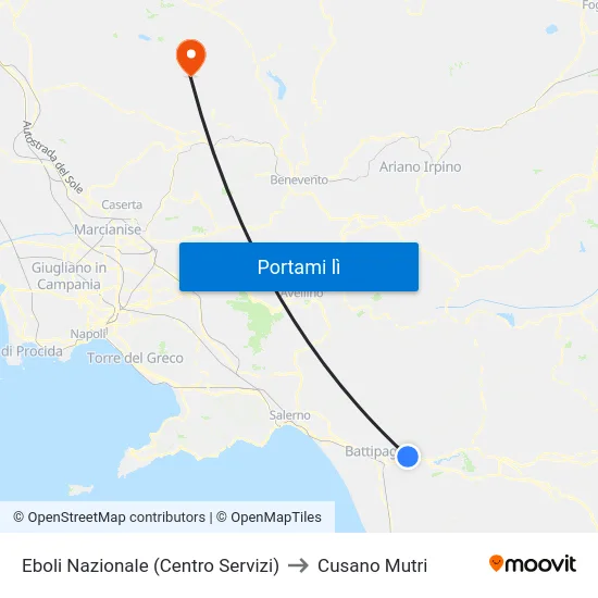 Eboli Nazionale (Centro Servizi) to Cusano Mutri map