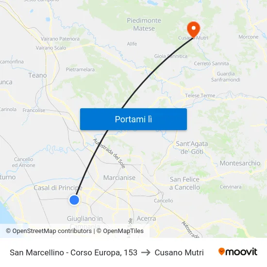San Marcellino - Corso Europa, 153 to Cusano Mutri map