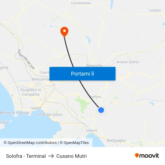 Solofra - Terminal to Cusano Mutri map