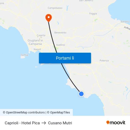 Caprioli - Hotel Pica to Cusano Mutri map