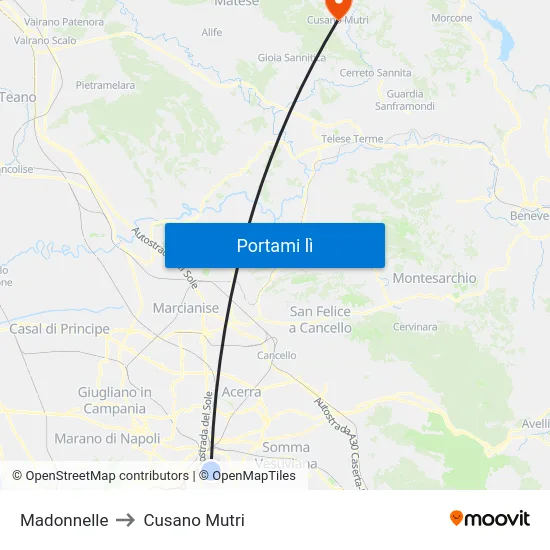 Madonnelle to Cusano Mutri map