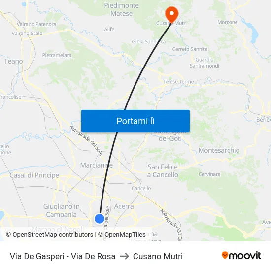 Via De Gasperi - Via De Rosa to Cusano Mutri map