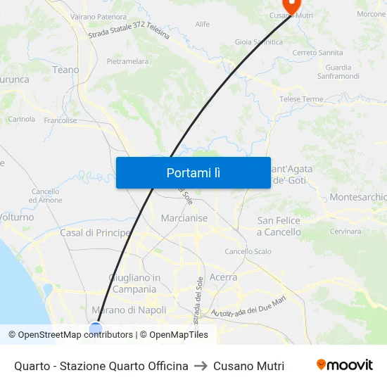 Quarto - Stazione Quarto Officina to Cusano Mutri map