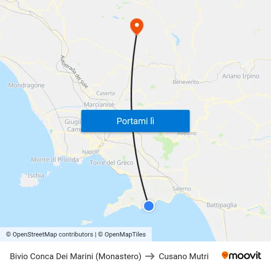 Bivio Conca Dei Marini (Monastero) to Cusano Mutri map