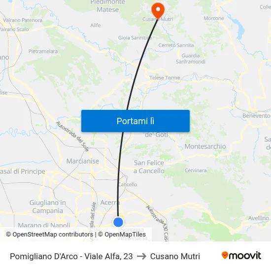 Pomigliano D'Arco - Viale Alfa, 23 to Cusano Mutri map