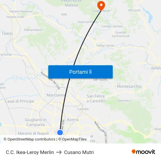 C.C. Ikea-Leroy Merlin to Cusano Mutri map
