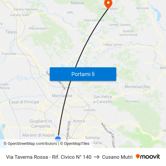 Via Taverna Rossa - Rif. Civico N° 140 to Cusano Mutri map