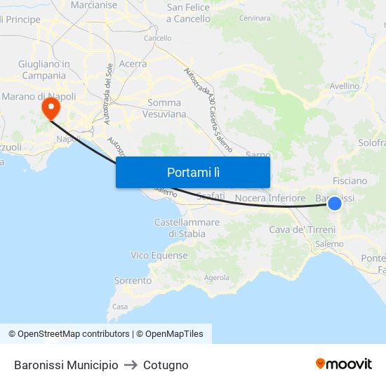 Baronissi Municipio to Cotugno map