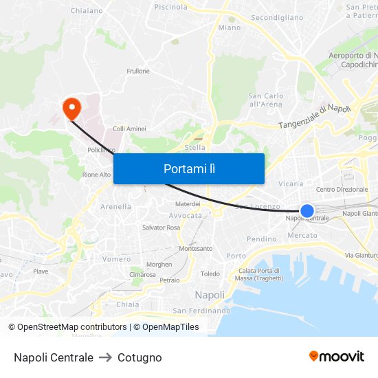 Napoli Centrale to Cotugno map