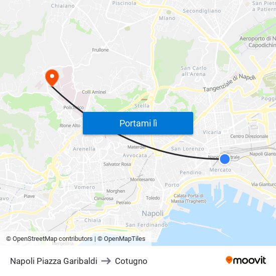 Napoli Piazza Garibaldi to Cotugno map