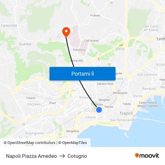 Napoli Piazza Amedeo to Cotugno map