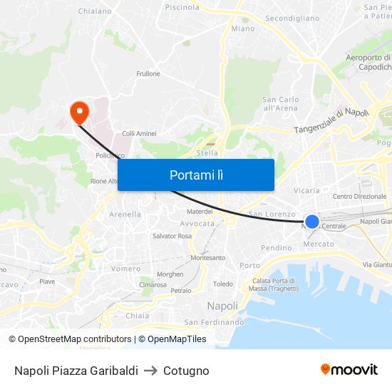 Napoli Piazza Garibaldi to Cotugno map