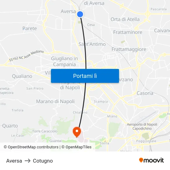 Aversa to Cotugno map