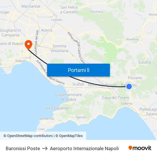 Baronissi Poste to Aeroporto Internazionale Napoli map