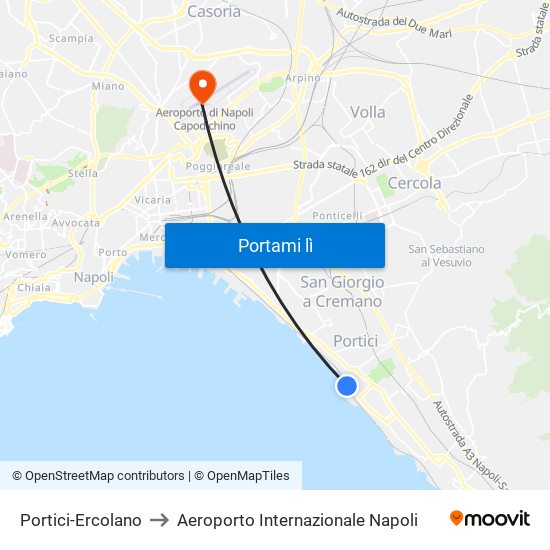 Portici-Ercolano to Aeroporto Internazionale Napoli map
