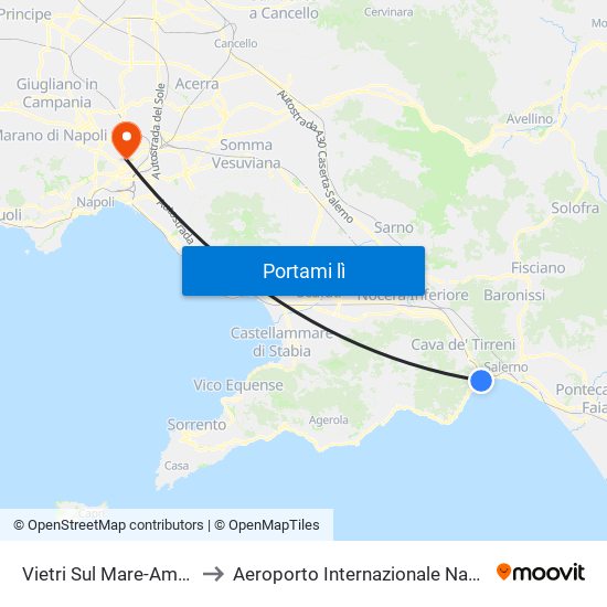 Vietri Sul Mare-Amalfi to Aeroporto Internazionale Napoli map