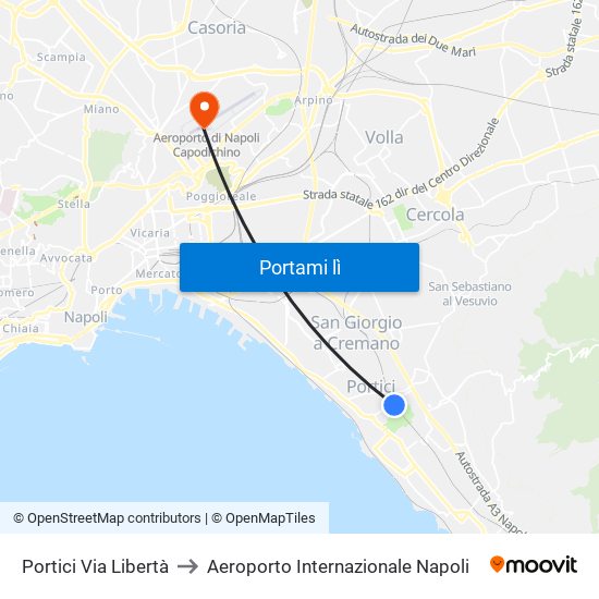 Portici Via Libertà to Aeroporto Internazionale Napoli map