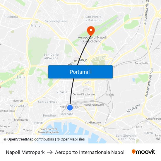 Napoli Metropark to Aeroporto Internazionale Napoli map