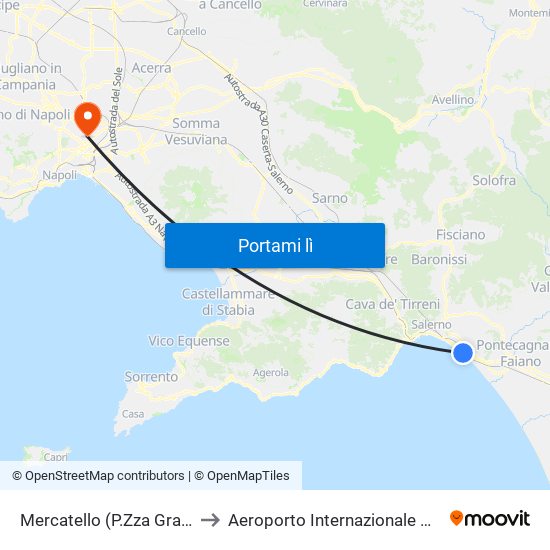 Mercatello (P.Zza Grasso) to Aeroporto Internazionale Napoli map