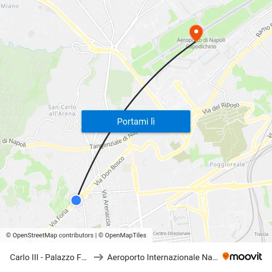 Carlo III - Palazzo Fuga to Aeroporto Internazionale Napoli map