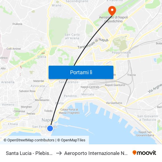 Santa Lucia - Plebiscito to Aeroporto Internazionale Napoli map