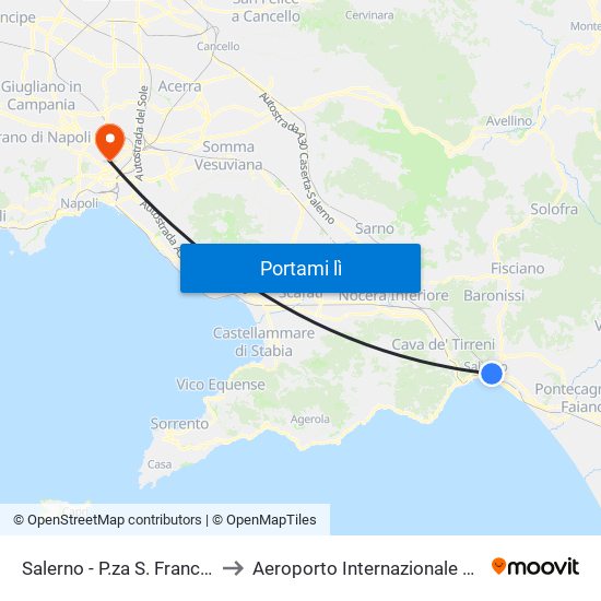 Salerno - P.za S. Francesco to Aeroporto Internazionale Napoli map