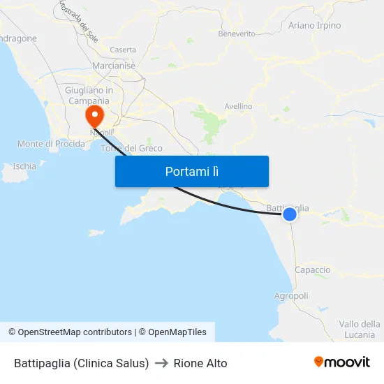 Battipaglia (Clinica Salus) to Rione Alto map