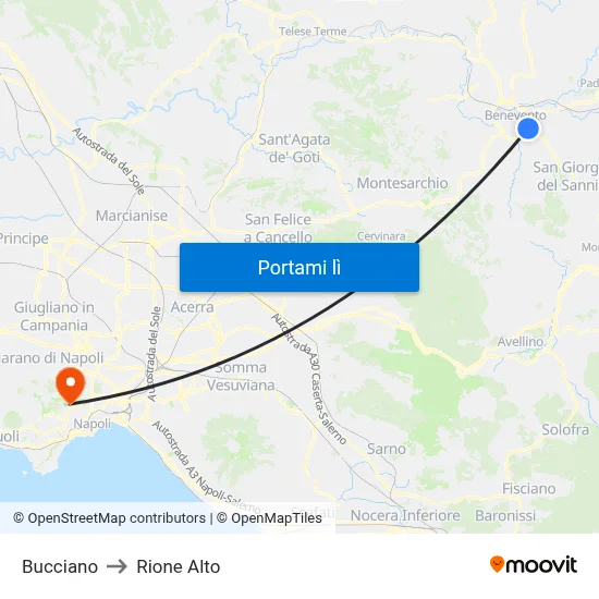 Bucciano to Rione Alto map