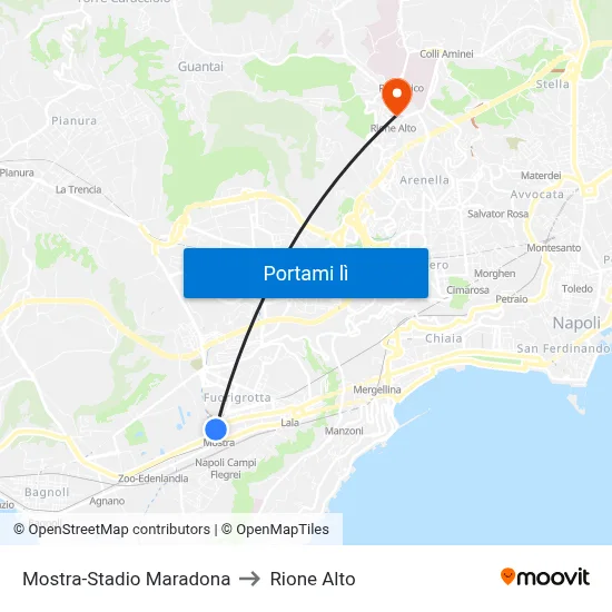 Mostra-Stadio Maradona to Rione Alto map