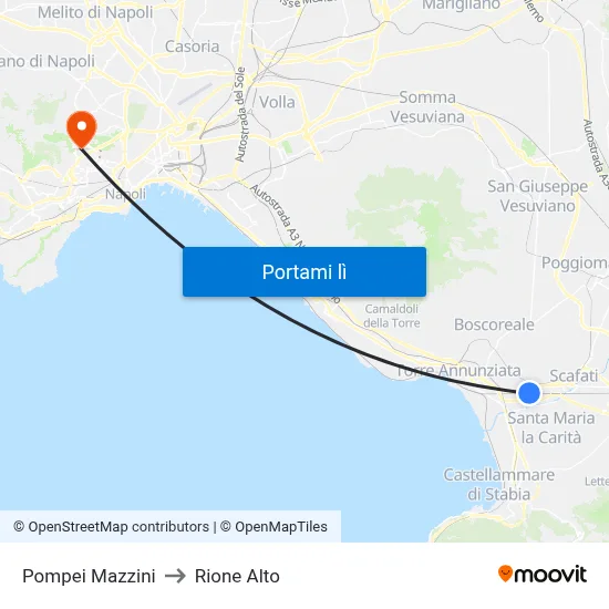Pompei Mazzini to Rione Alto map