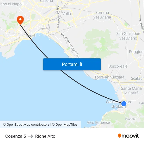 Cosenza 5 to Rione Alto map