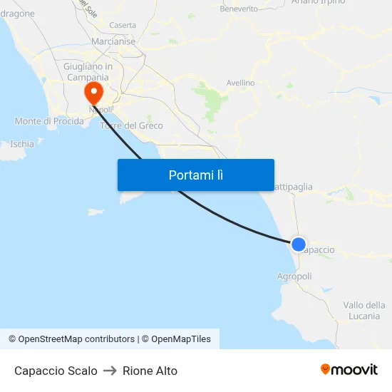 Capaccio Scalo to Rione Alto map