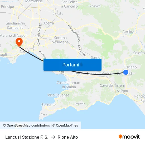 Fisciano Stazione F. S. to Rione Alto map