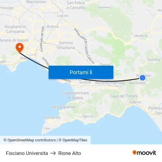 Fisciano Universita to Rione Alto map