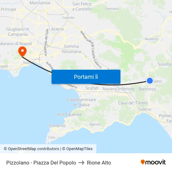 Pizzolano - Piazza Del Popolo to Rione Alto map