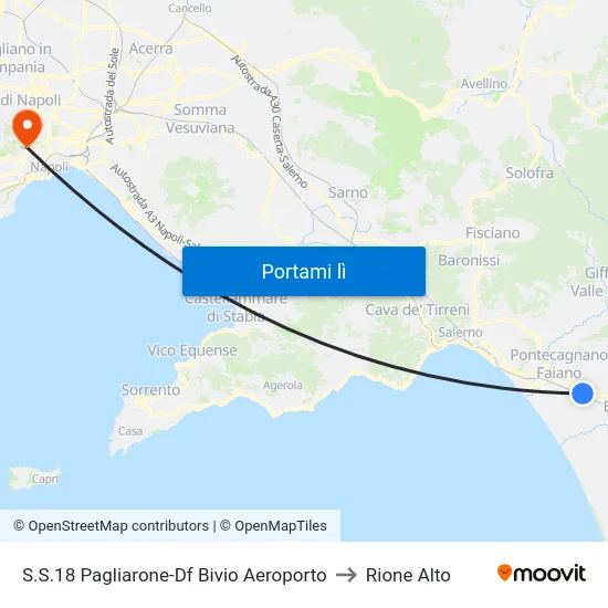 S.S.18 Pagliarone-Df Bivio Aeroporto to Rione Alto map