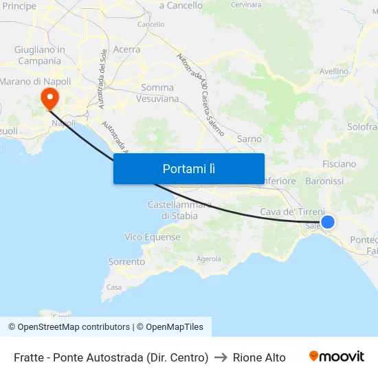 Fratte - Ponte Autostrada (Dir. Centro) to Rione Alto map