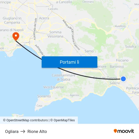 Ogliara to Rione Alto map