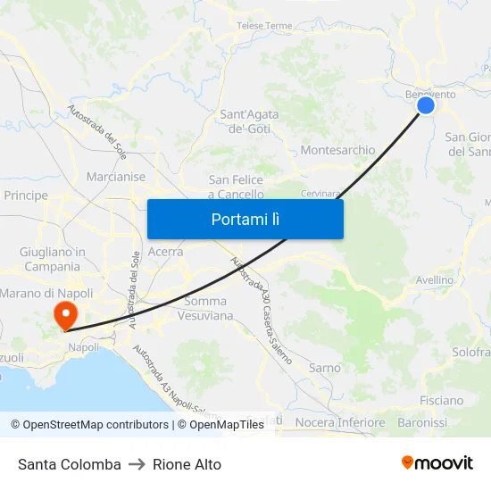 Santa Colomba to Rione Alto map