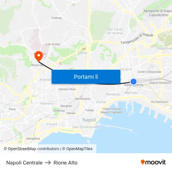 Napoli Centrale to Rione Alto map