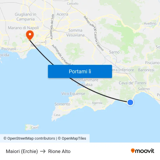Maiori (Erchie) to Rione Alto map