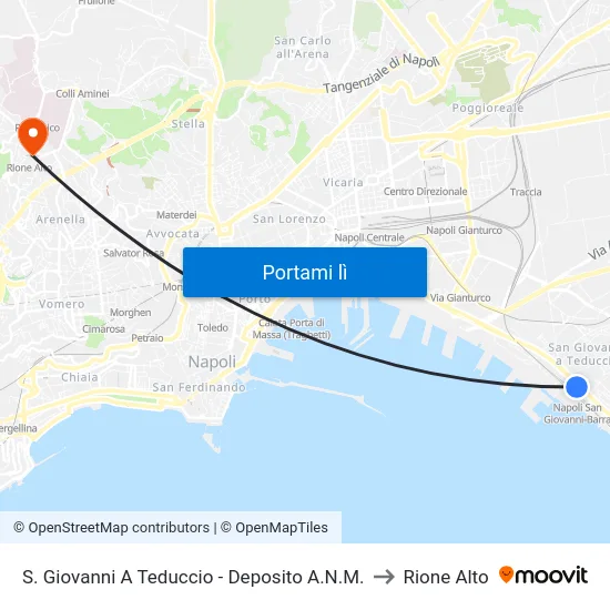 S. Giovanni A Teduccio - Deposito A.N.M. to Rione Alto map